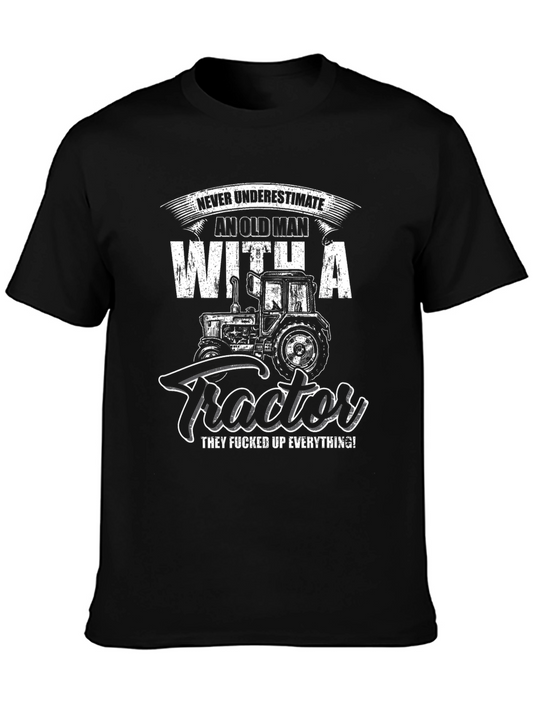Old Man with Tractor Graphic T-Shirt