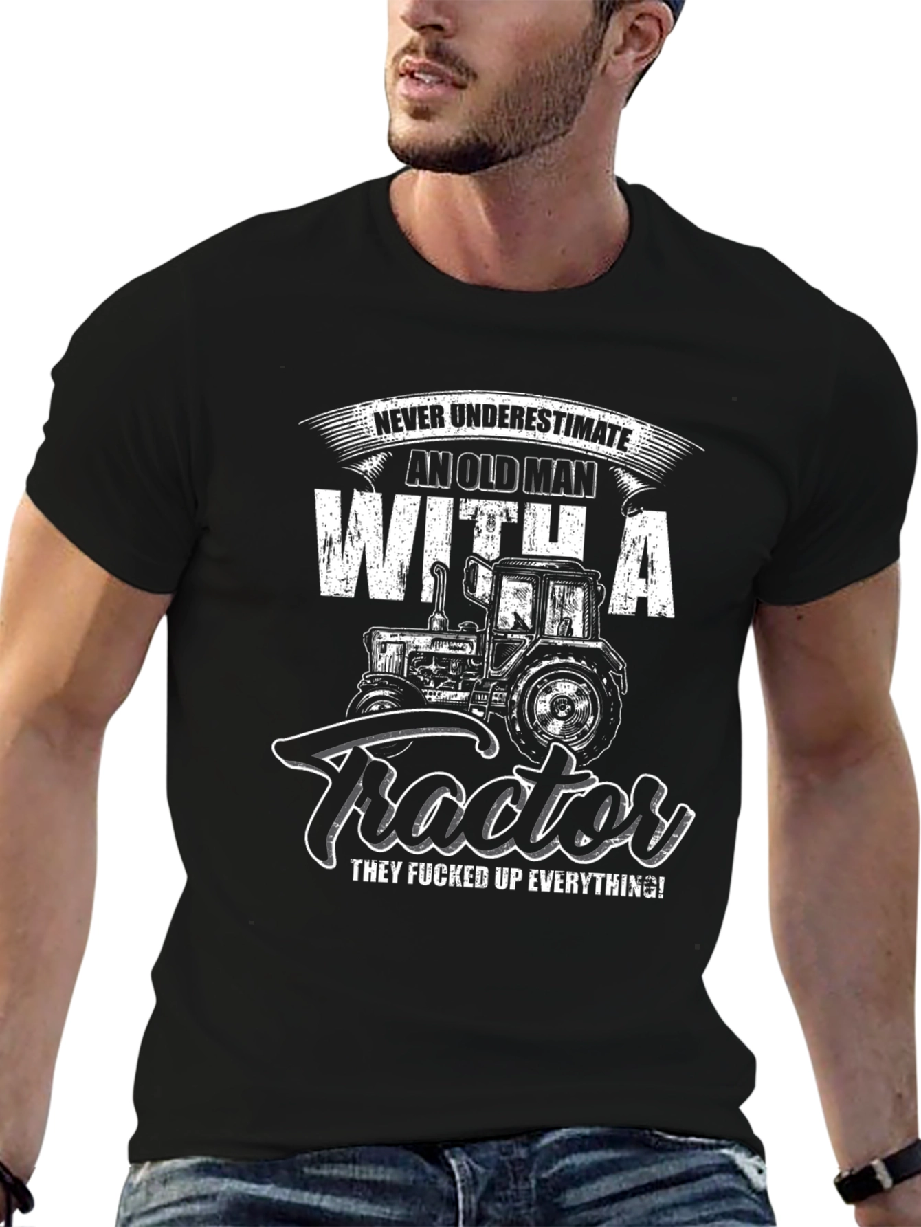 Old Man with Tractor Graphic T-Shirt