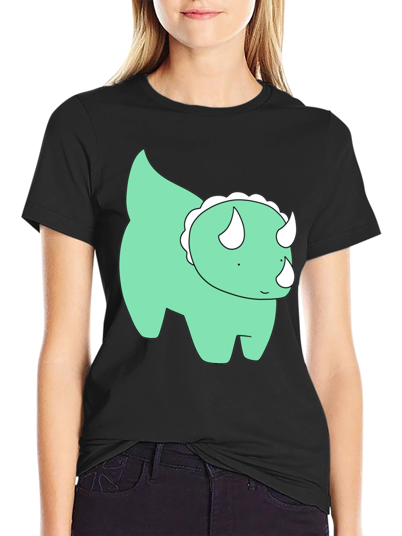 Cute Dino Graphic Tee - Black Cotton T-Shirt