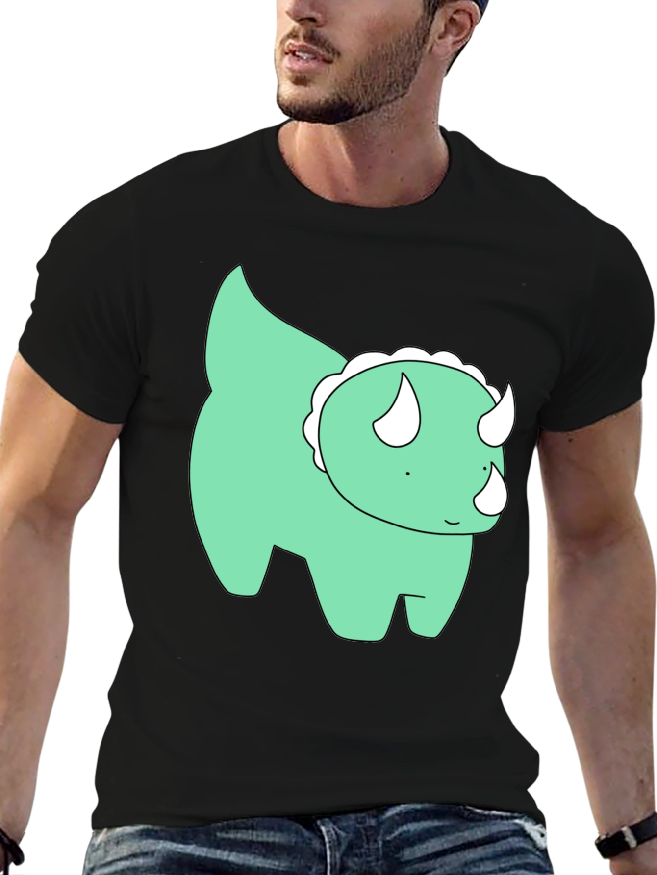 Cute Dino Graphic Tee - Black Cotton T-Shirt