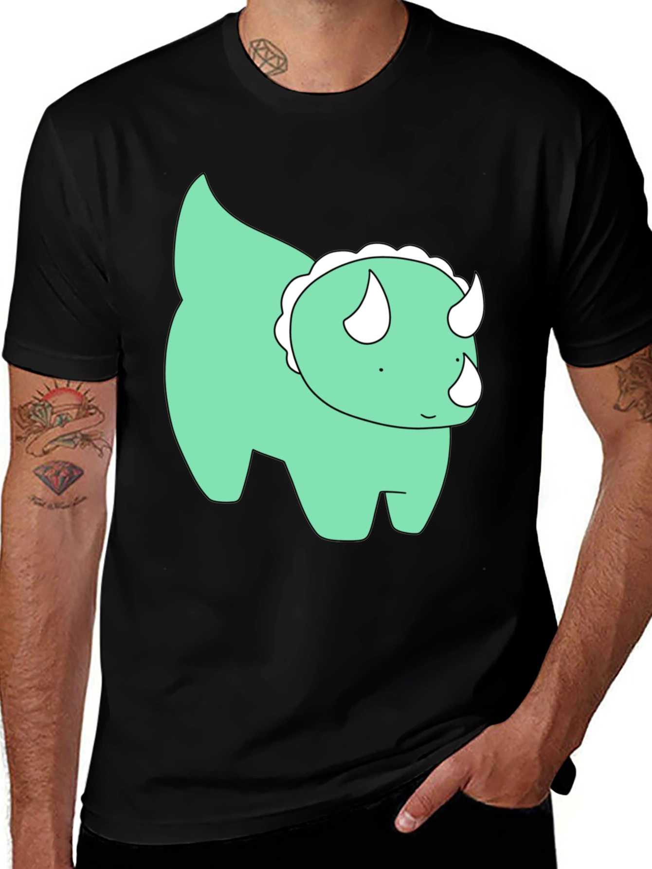 Cute Dino Graphic Tee - Black Cotton T-Shirt
