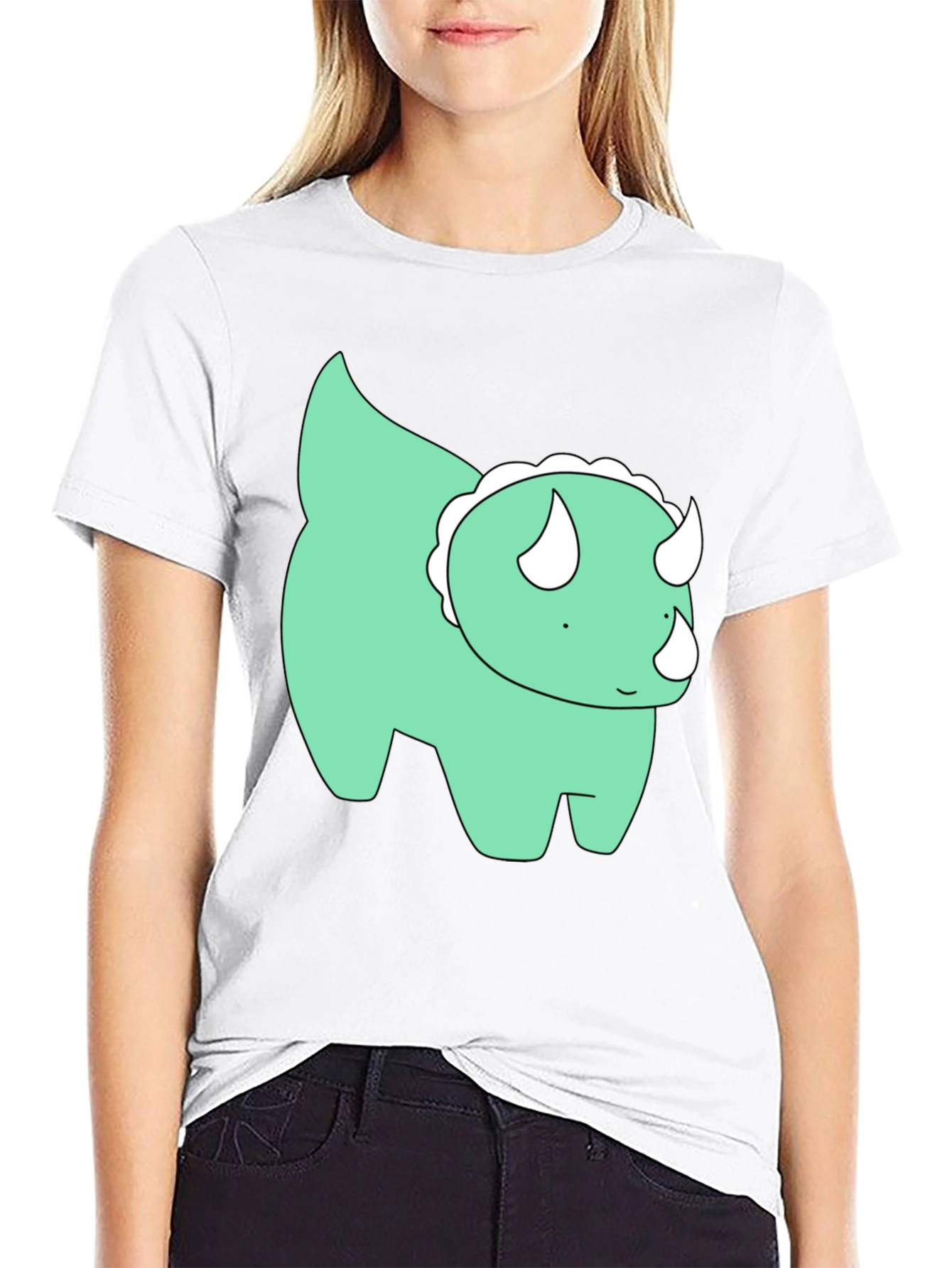 Cute Dino Graphic Tee - Black Cotton T-Shirt