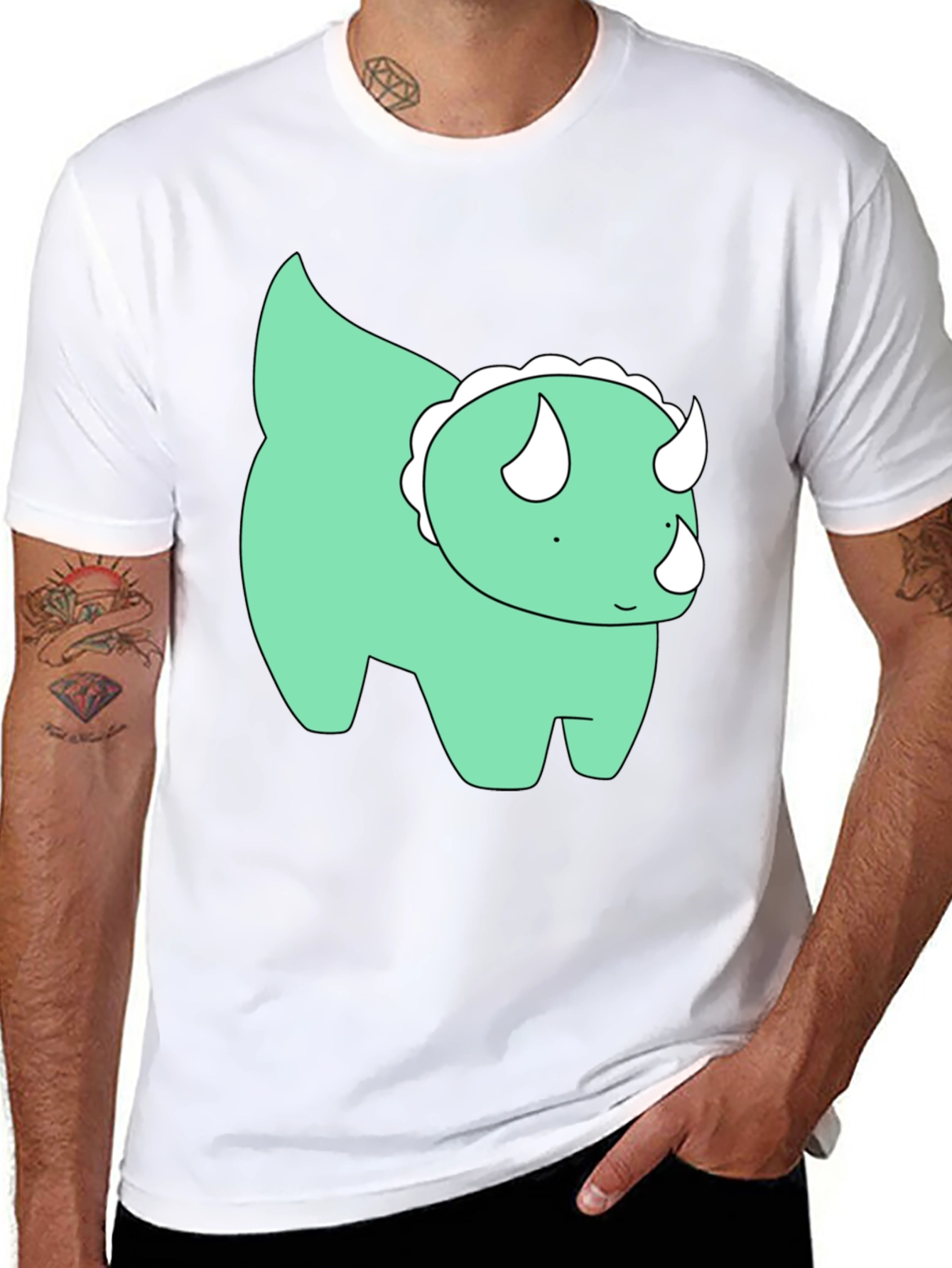 Cute Dino Graphic Tee - Black Cotton T-Shirt