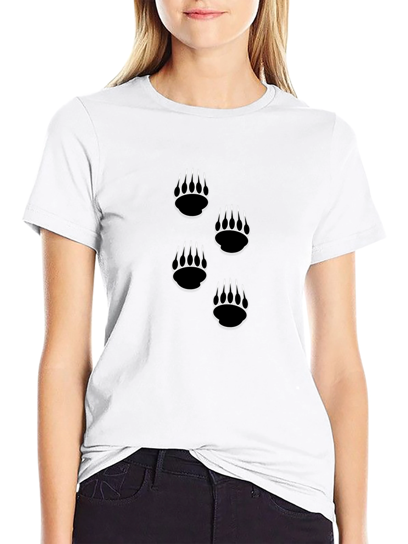 Black Tee with Bear Claw Prints