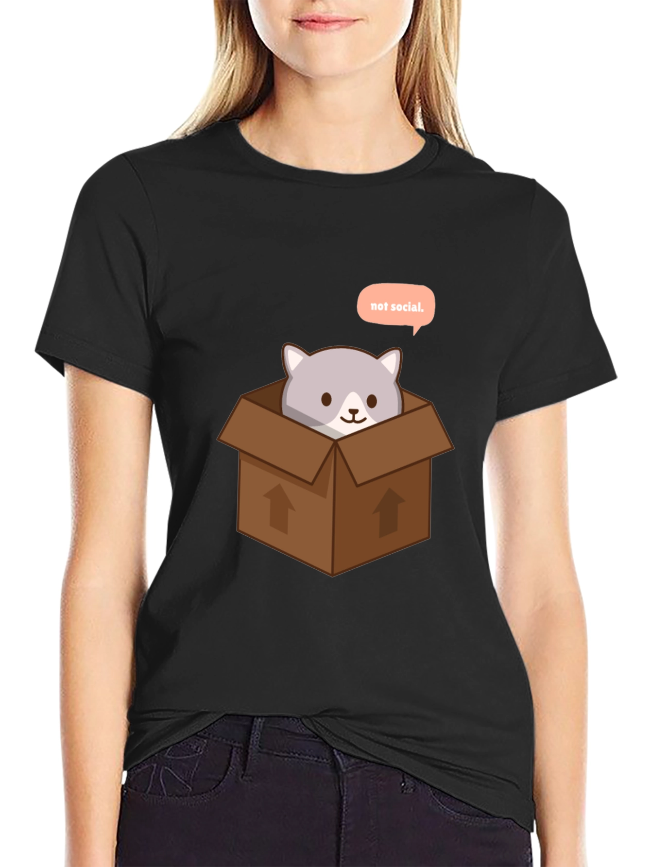 Not Social Cat in Box Graphic Tee
