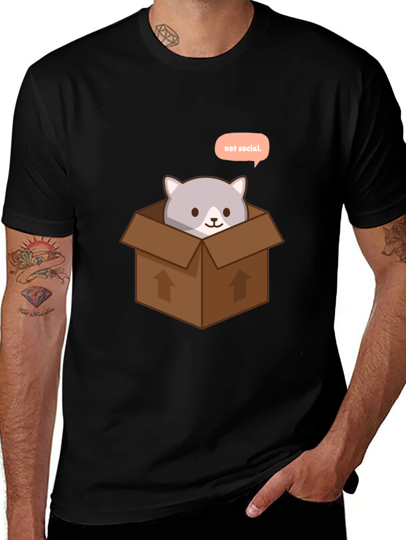 Not Social Cat in Box Graphic Tee