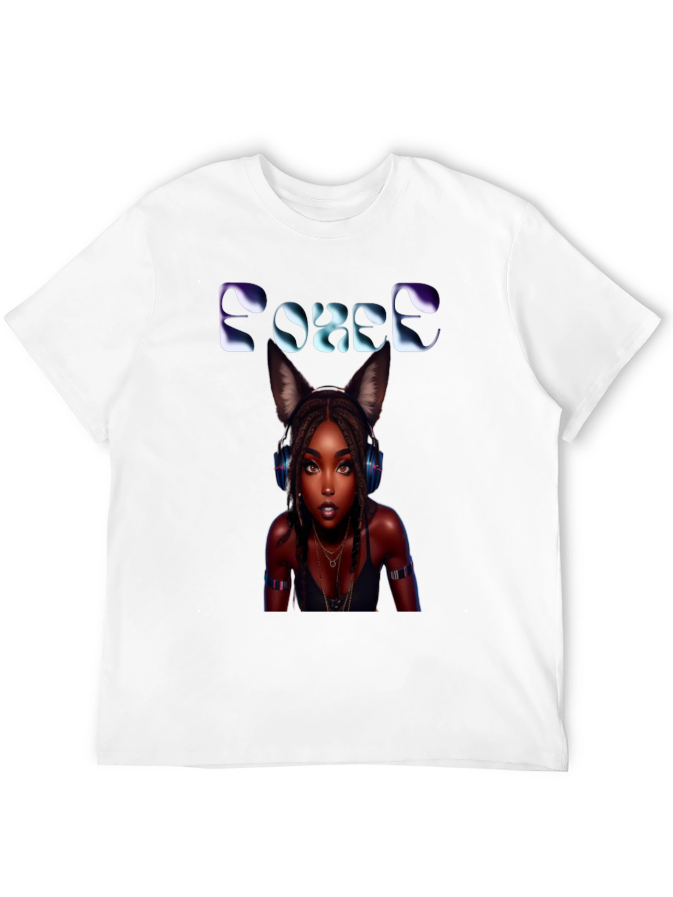Force Black T-Shirt: Anime Girl with Cat Ears