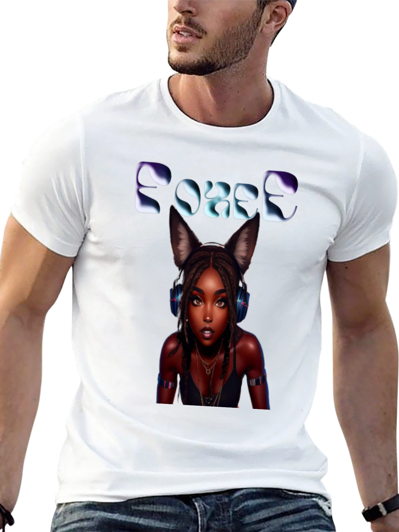 Force Black T-Shirt: Anime Girl with Cat Ears