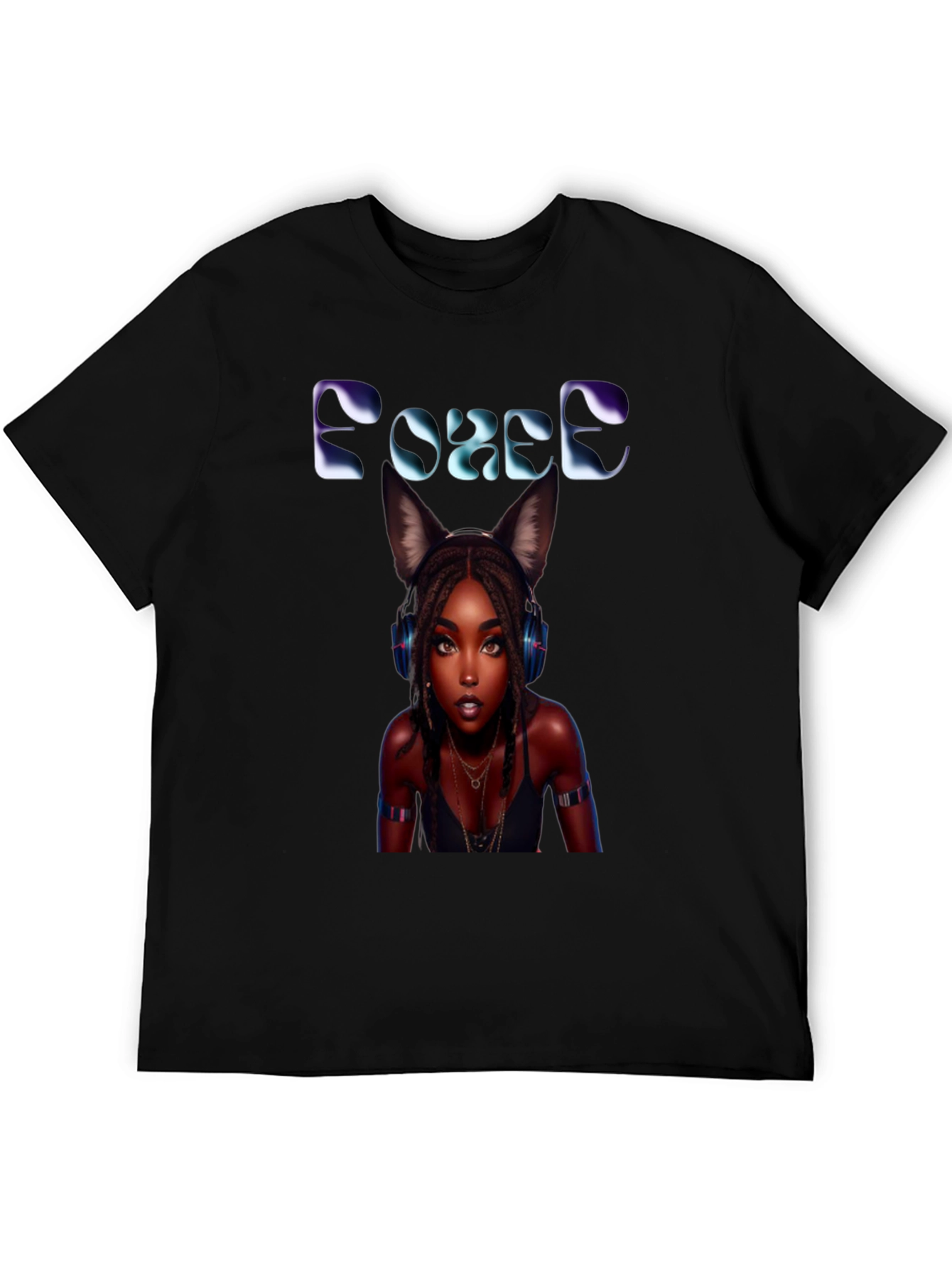 Force Black T-Shirt: Anime Girl with Cat Ears