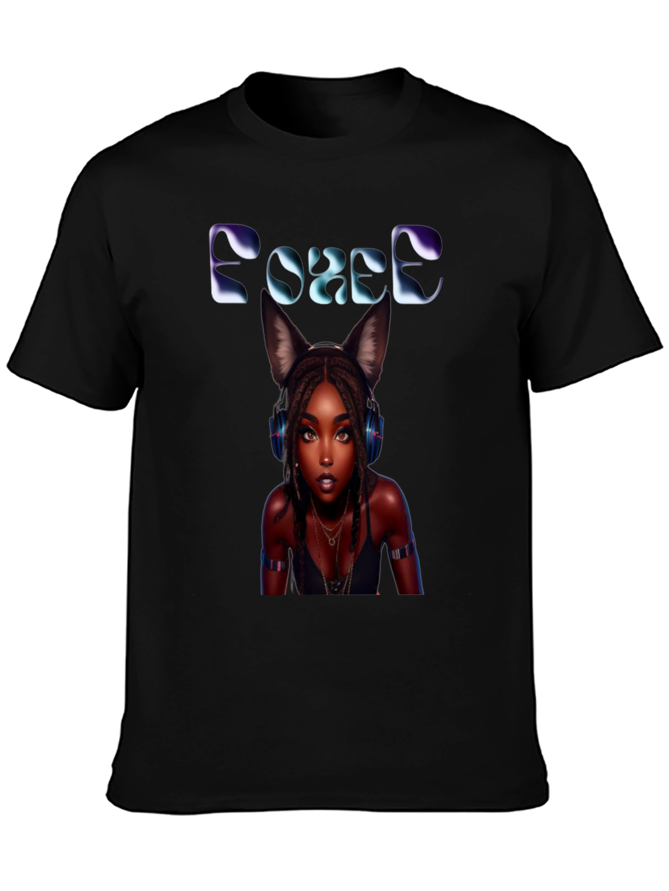 Force Black T-Shirt: Anime Girl with Cat Ears