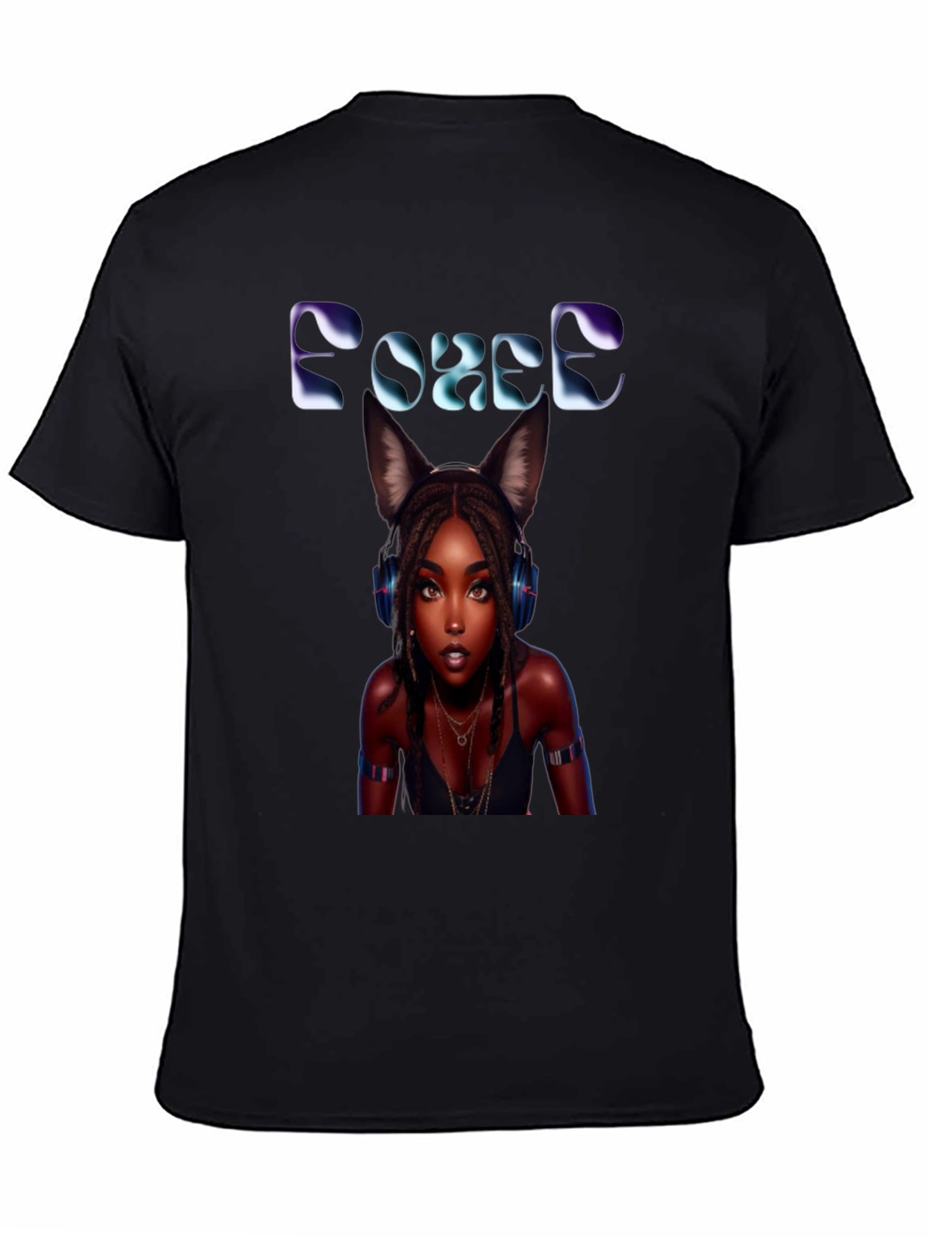 Force Black T-Shirt: Anime Girl with Cat Ears