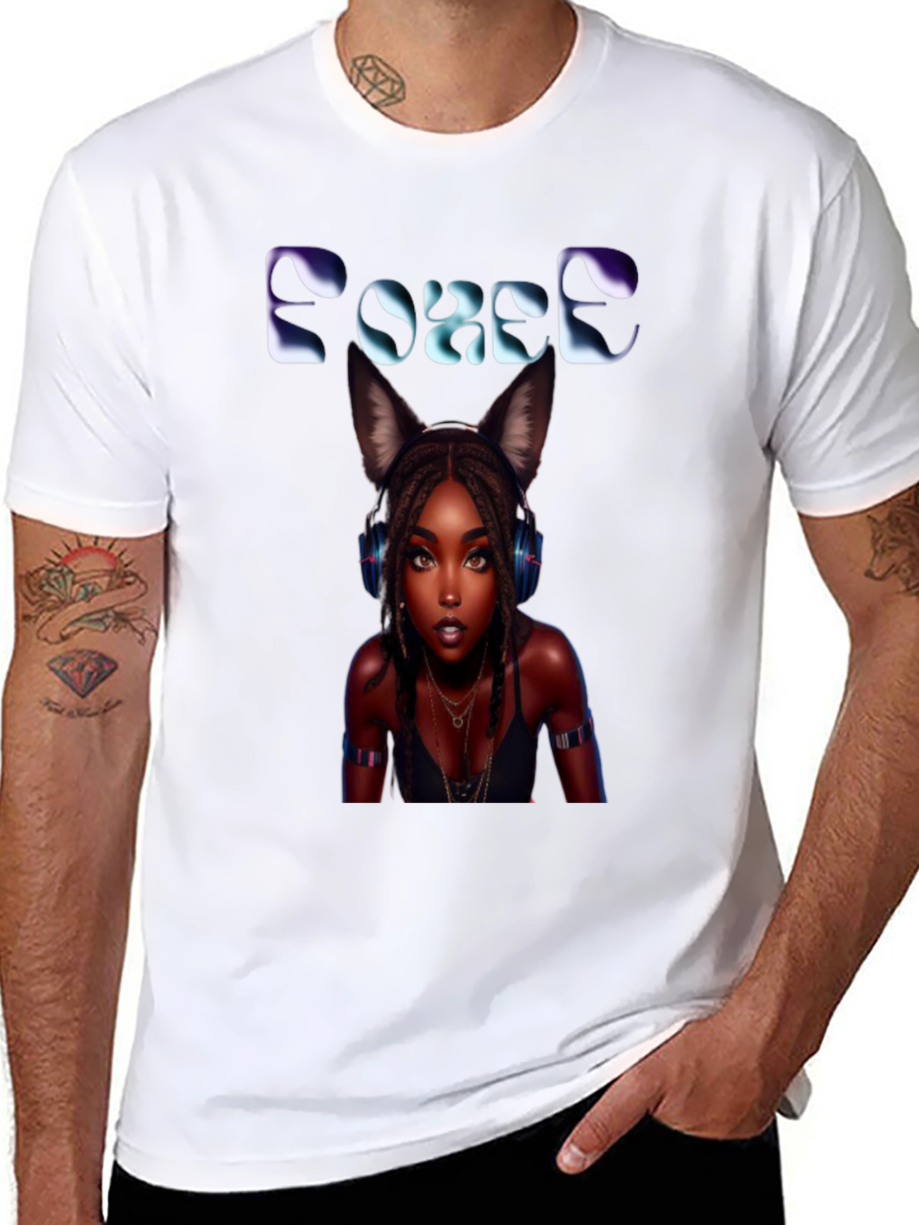 Force Black T-Shirt: Anime Girl with Cat Ears
