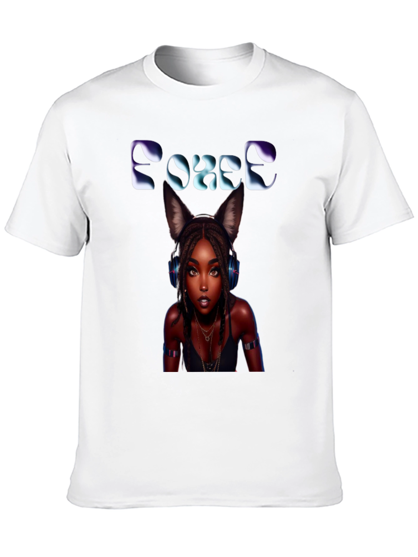 Force Black T-Shirt: Anime Girl with Cat Ears