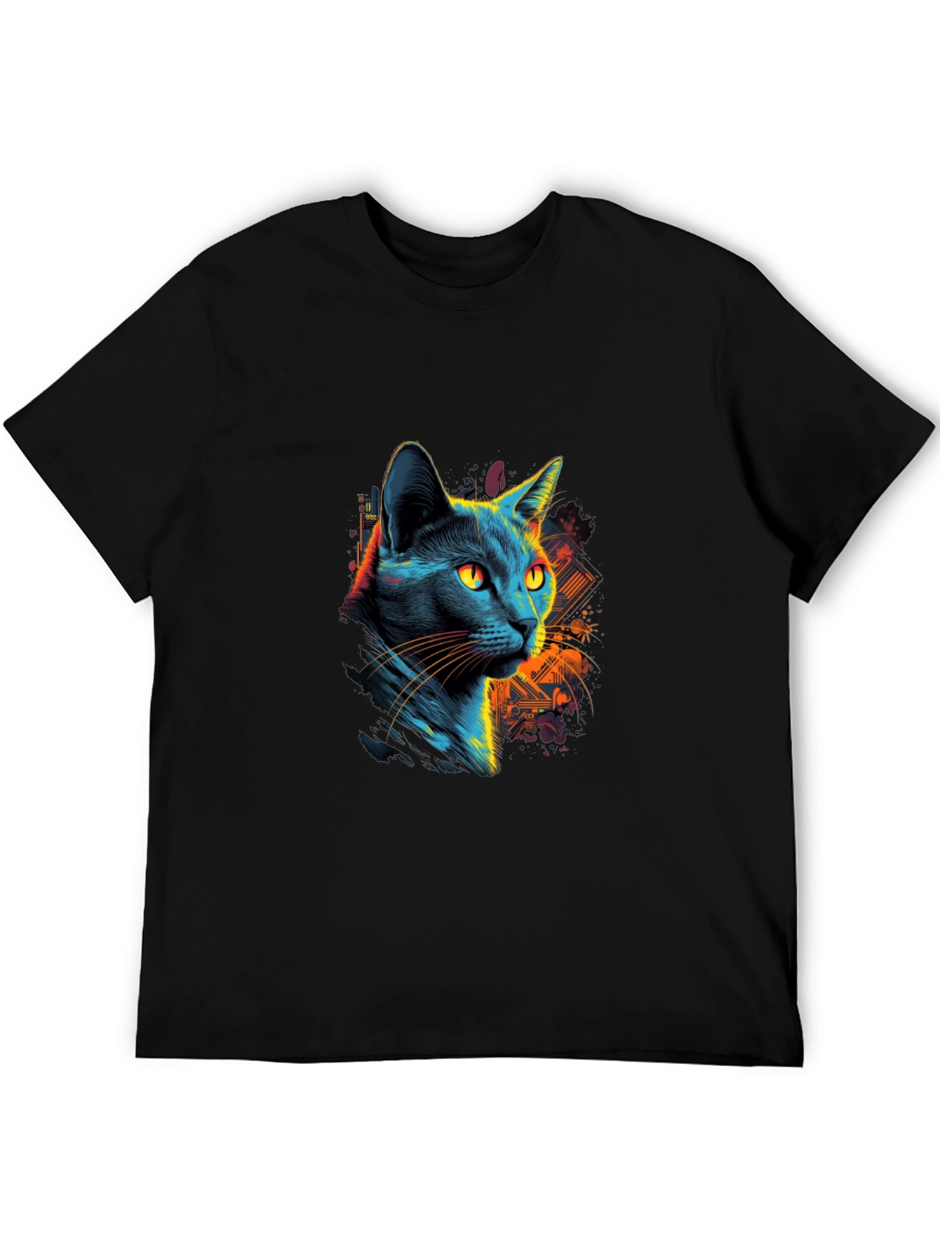 Neon Cat Graphic Black T-Shirt