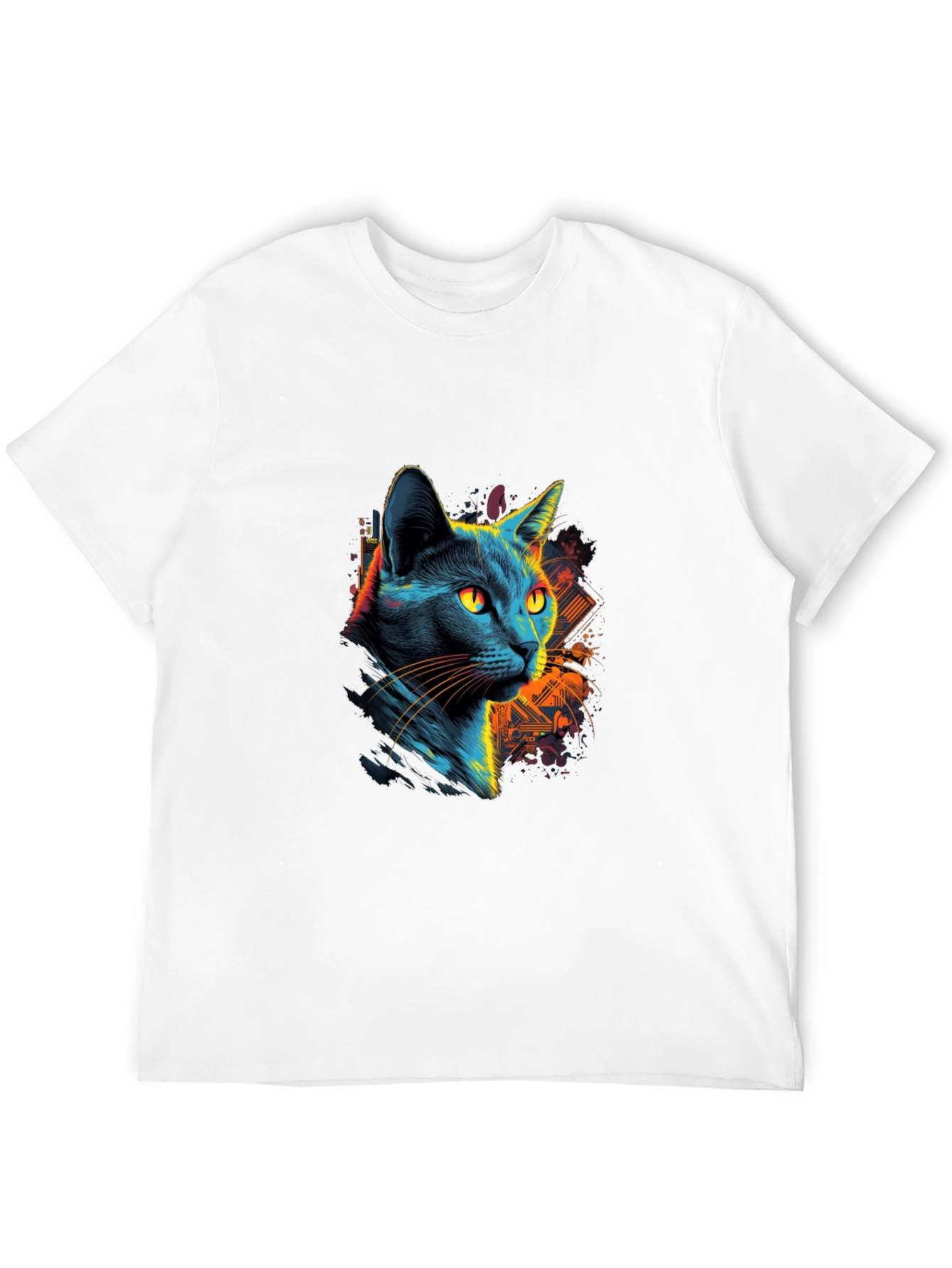 Neon Cat Graphic Black T-Shirt
