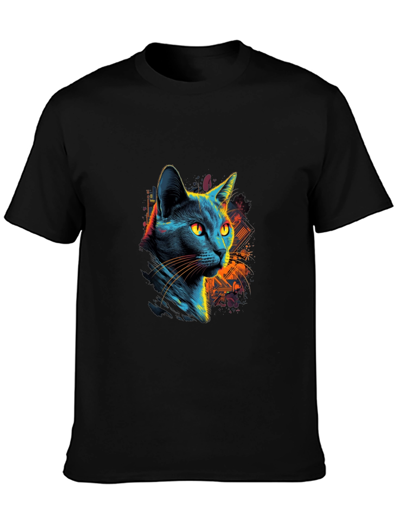 Neon Cat Graphic Black T-Shirt