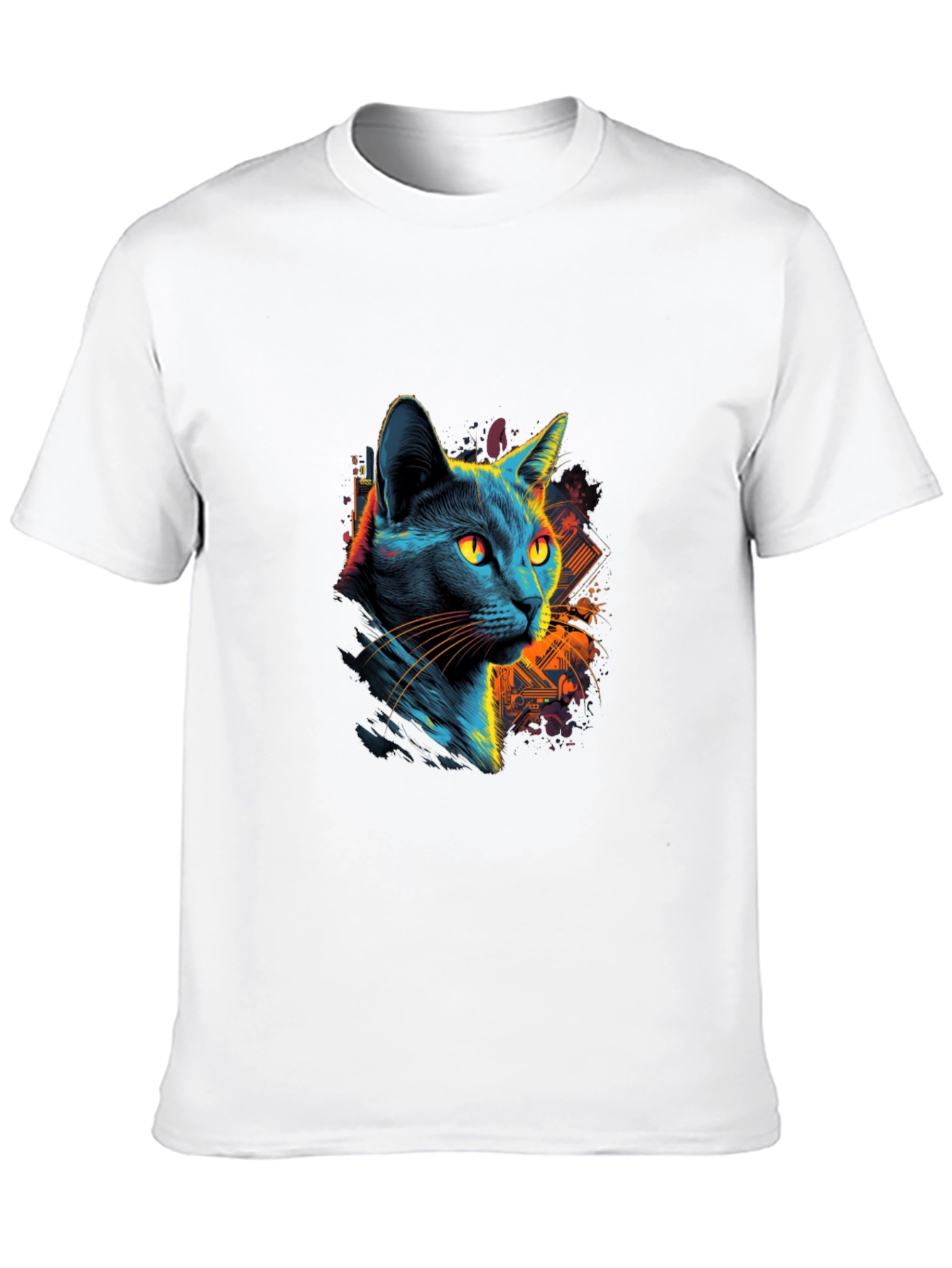 Neon Cat Graphic Black T-Shirt