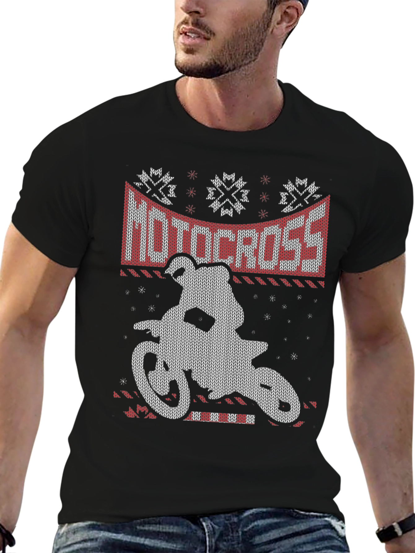 Motocross Ugly Christmas Sweater Style T-Shirt