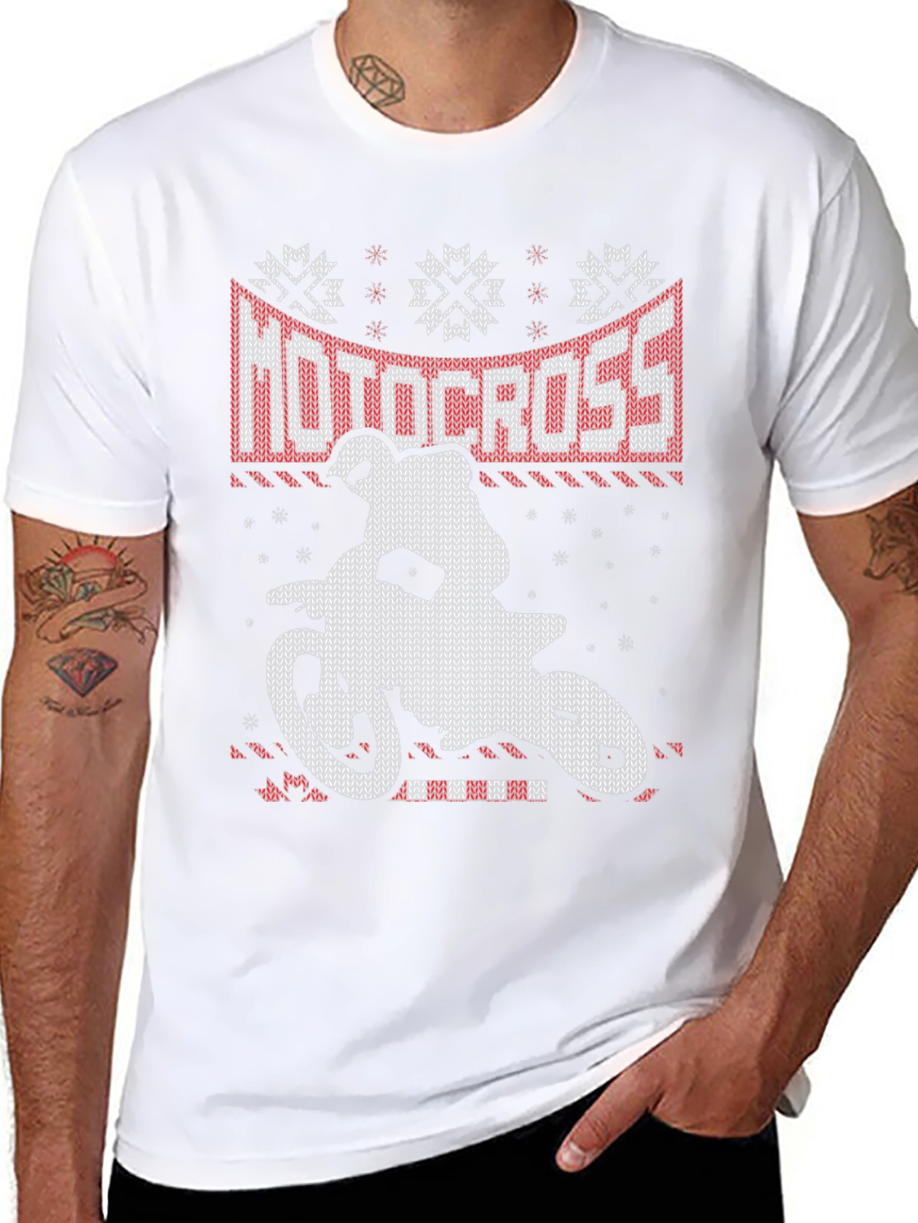 Motocross Ugly Christmas Sweater Style T-Shirt