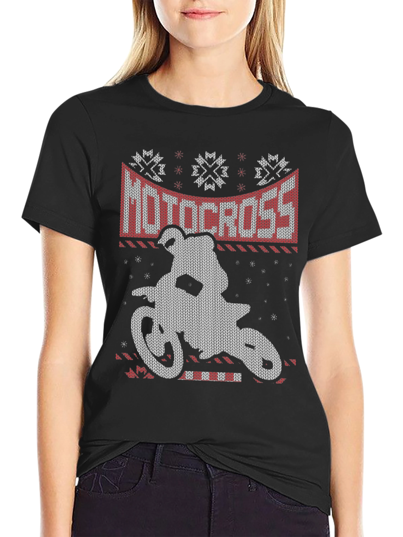 Motocross Ugly Christmas Sweater Style T-Shirt