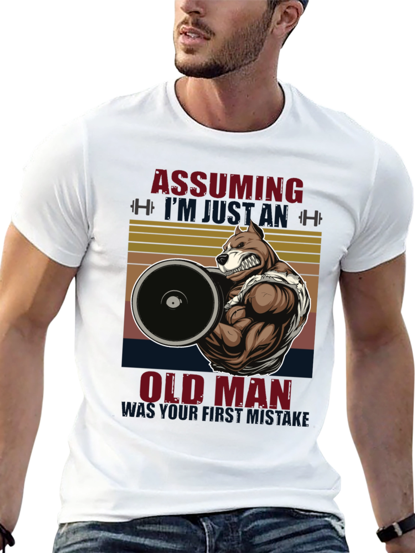 Funny Gym Old Man Pitbull T-Shirt