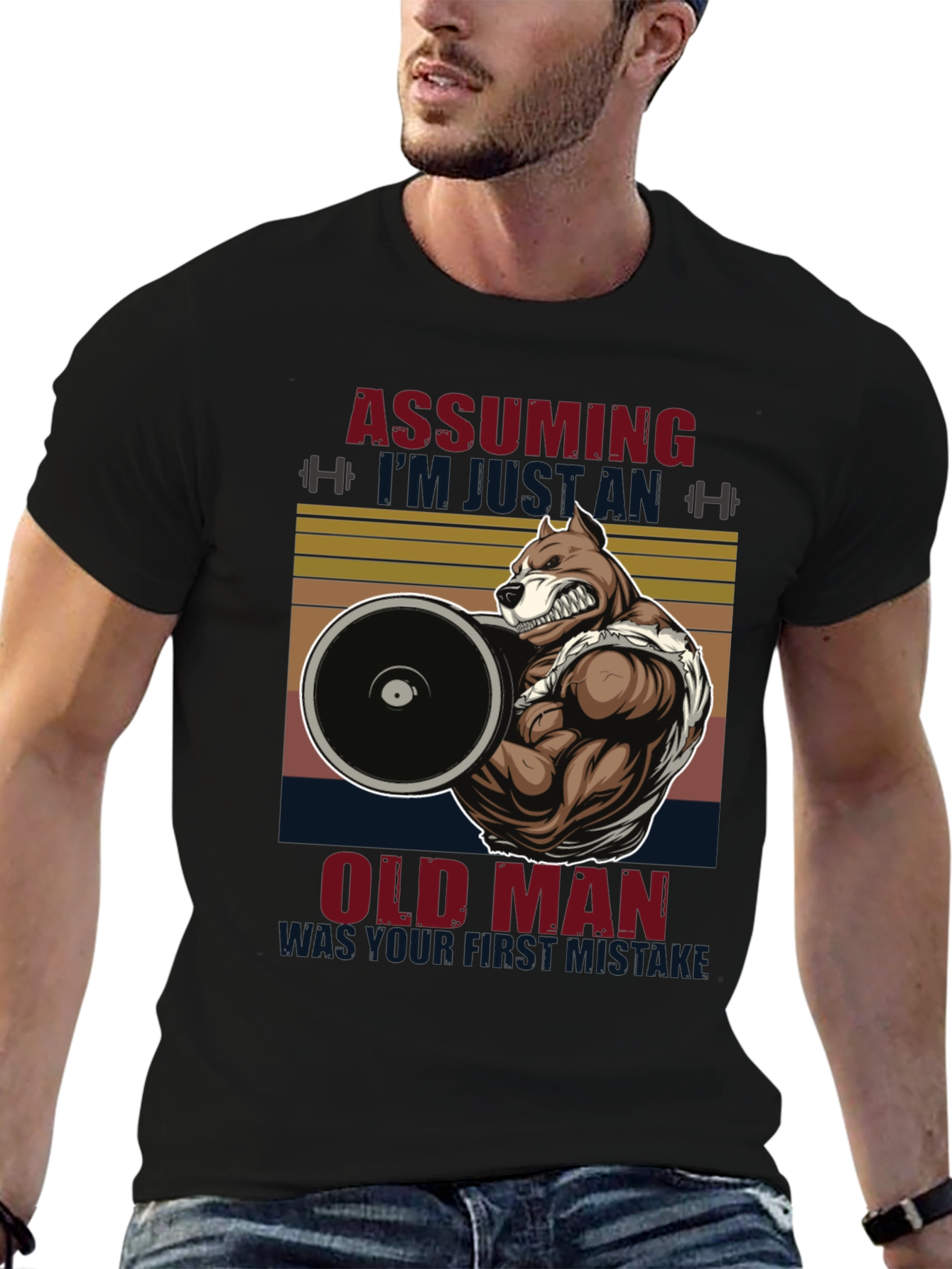 Funny Gym Old Man Pitbull T-Shirt