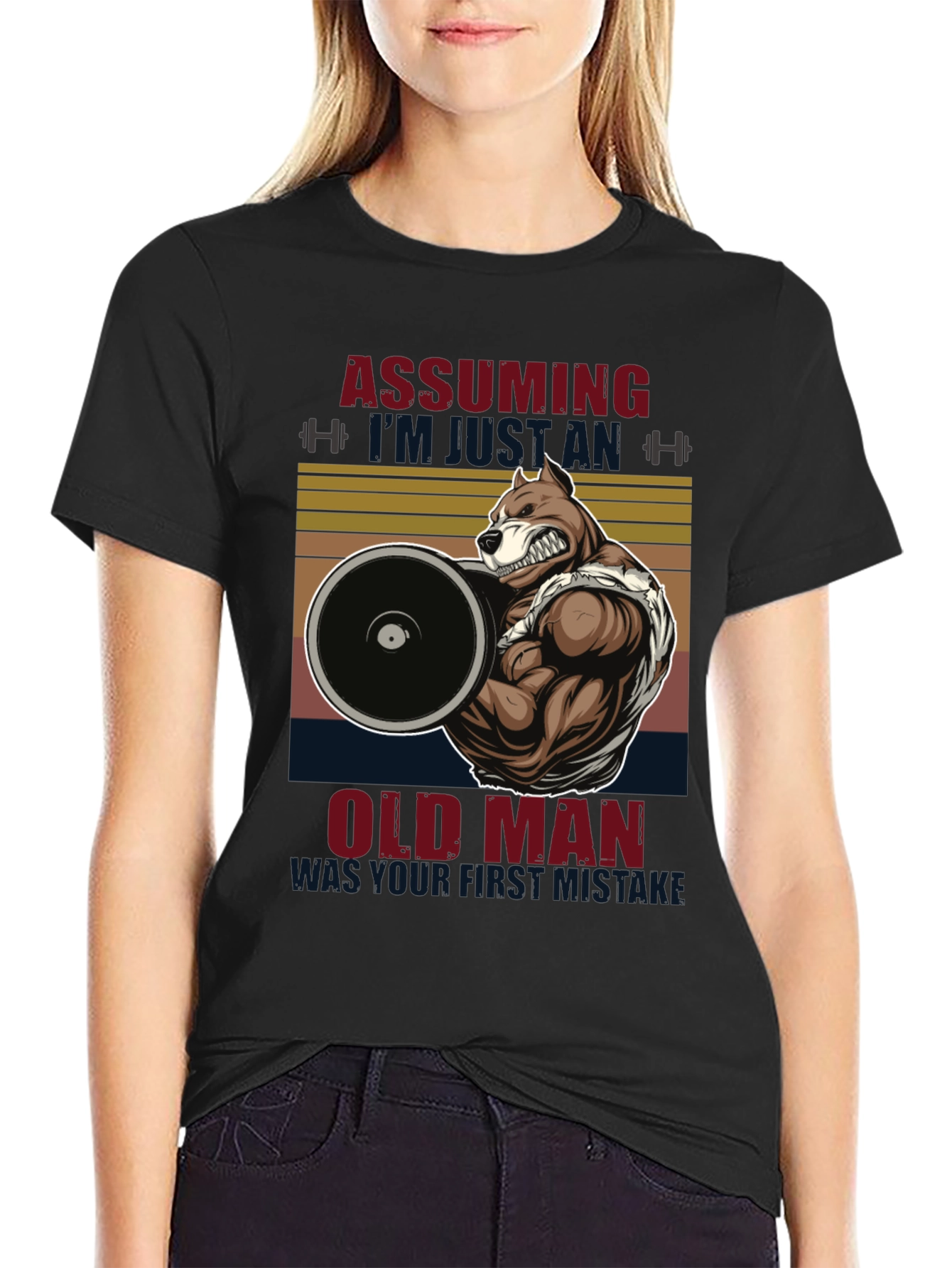 Funny Gym Old Man Pitbull T-Shirt