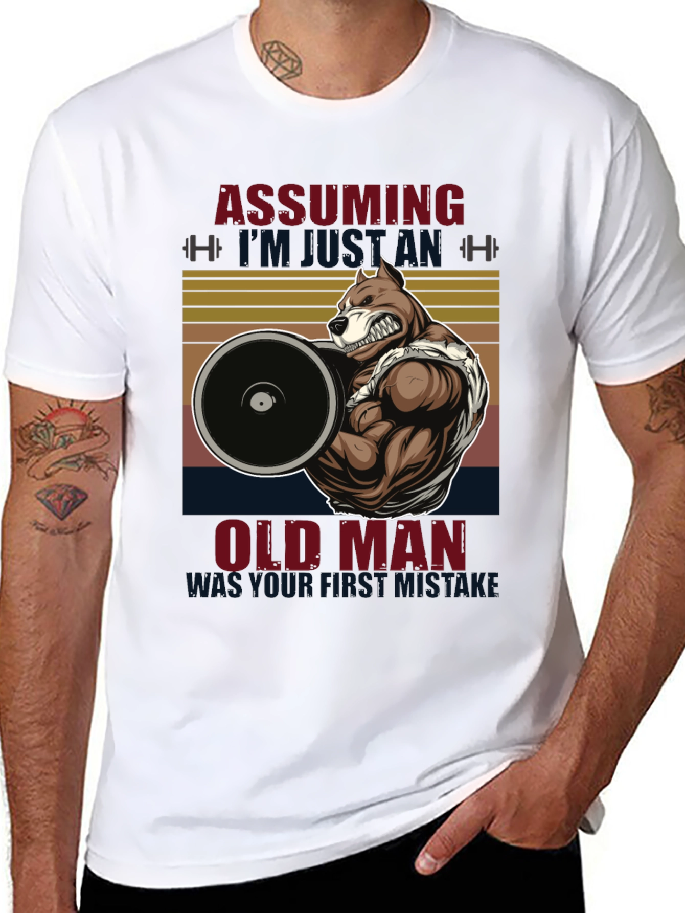 Funny Gym Old Man Pitbull T-Shirt