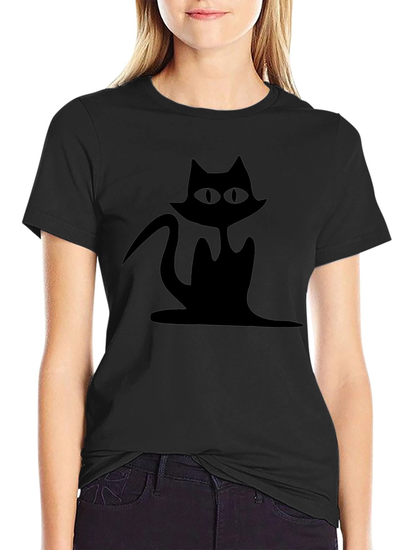 Black Cat Silhouette Tee - Stylish Unisex Cotton Shirt