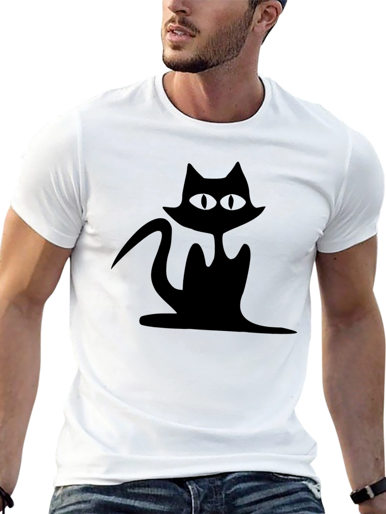 Black Cat Silhouette Tee - Stylish Unisex Cotton Shirt