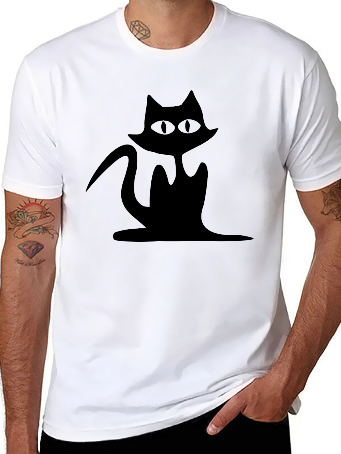 Black Cat Silhouette Tee - Stylish Unisex Cotton Shirt
