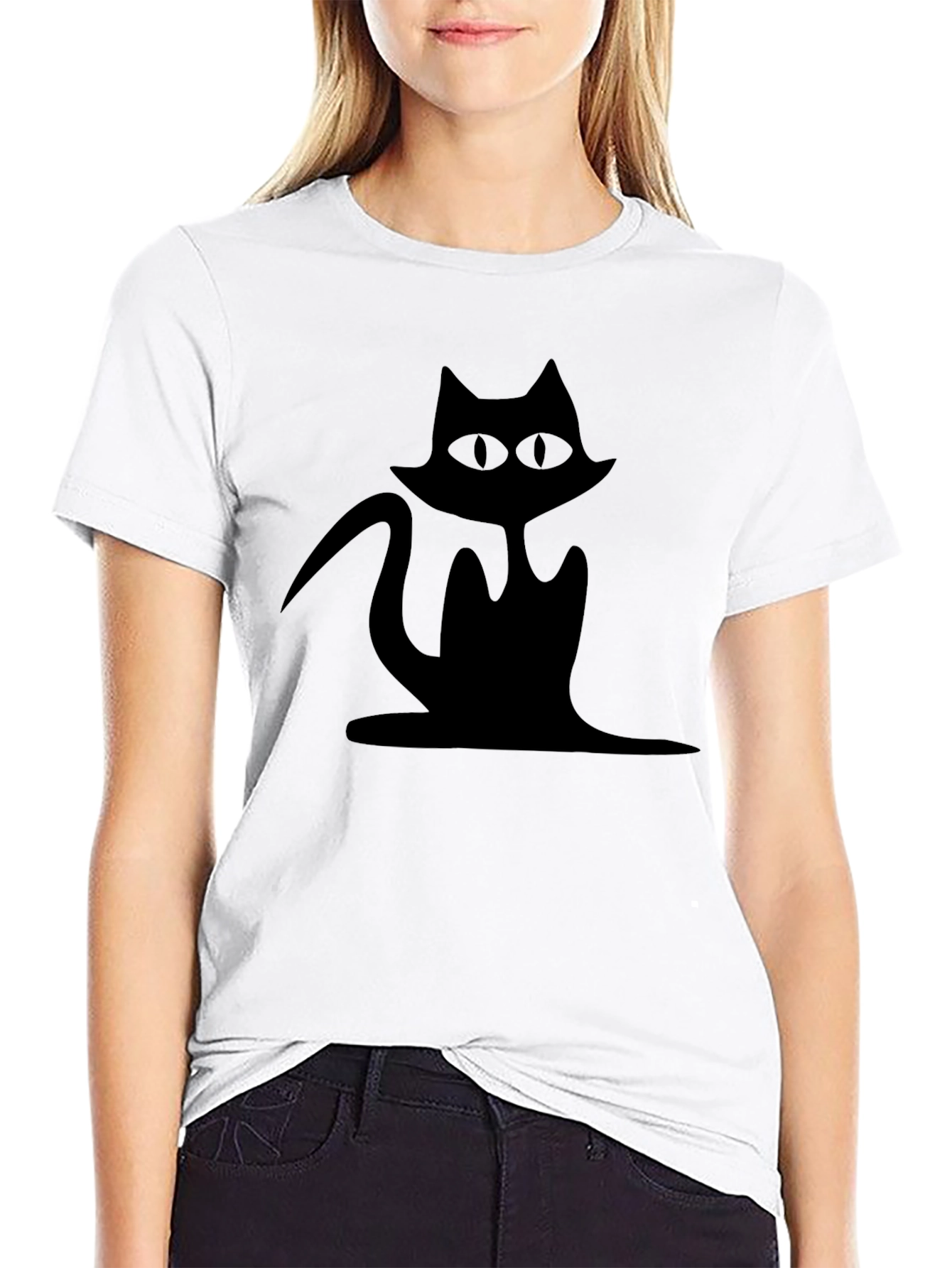 Black Cat Silhouette Tee - Stylish Unisex Cotton Shirt