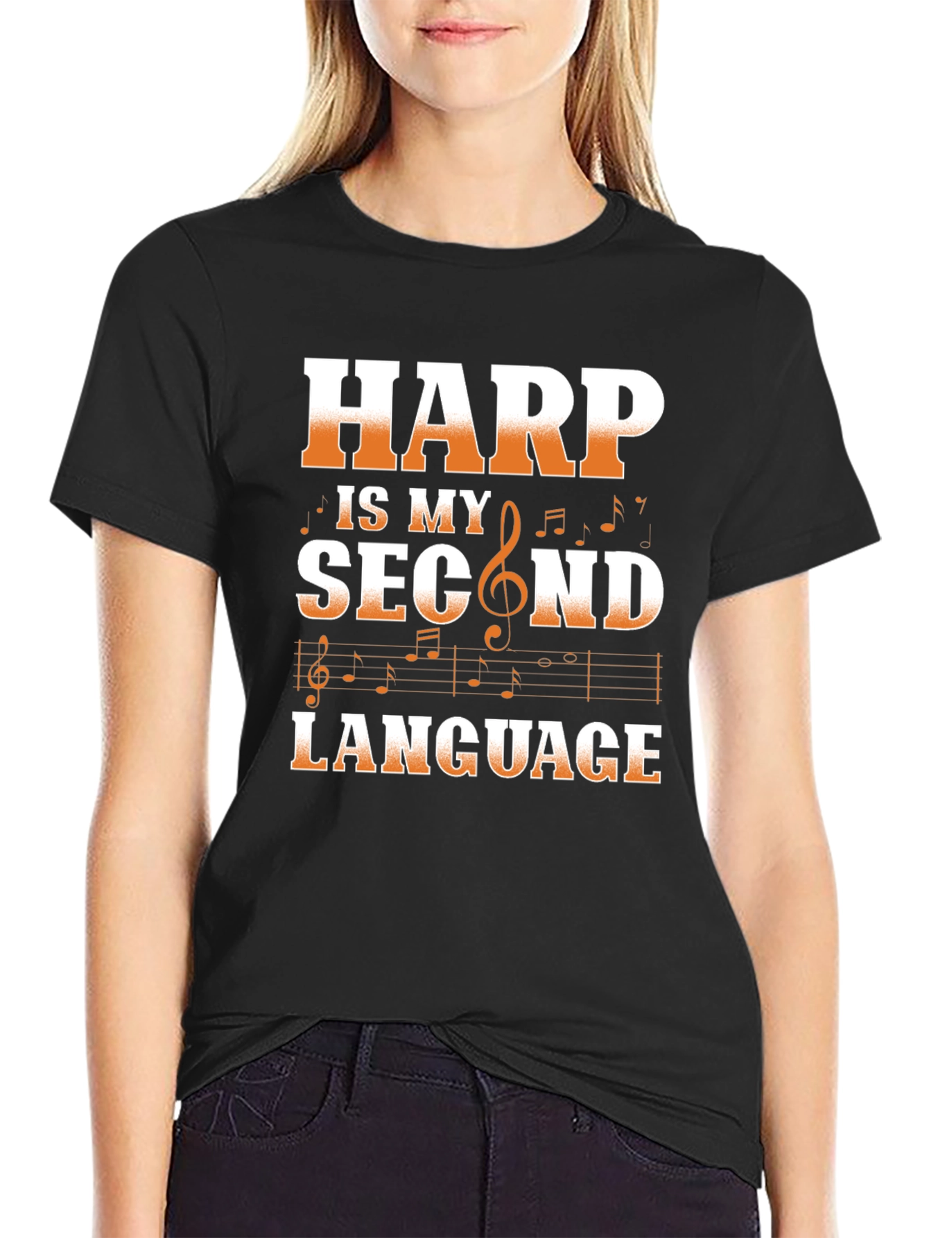 Harp is My Second Language Black T-Shirt