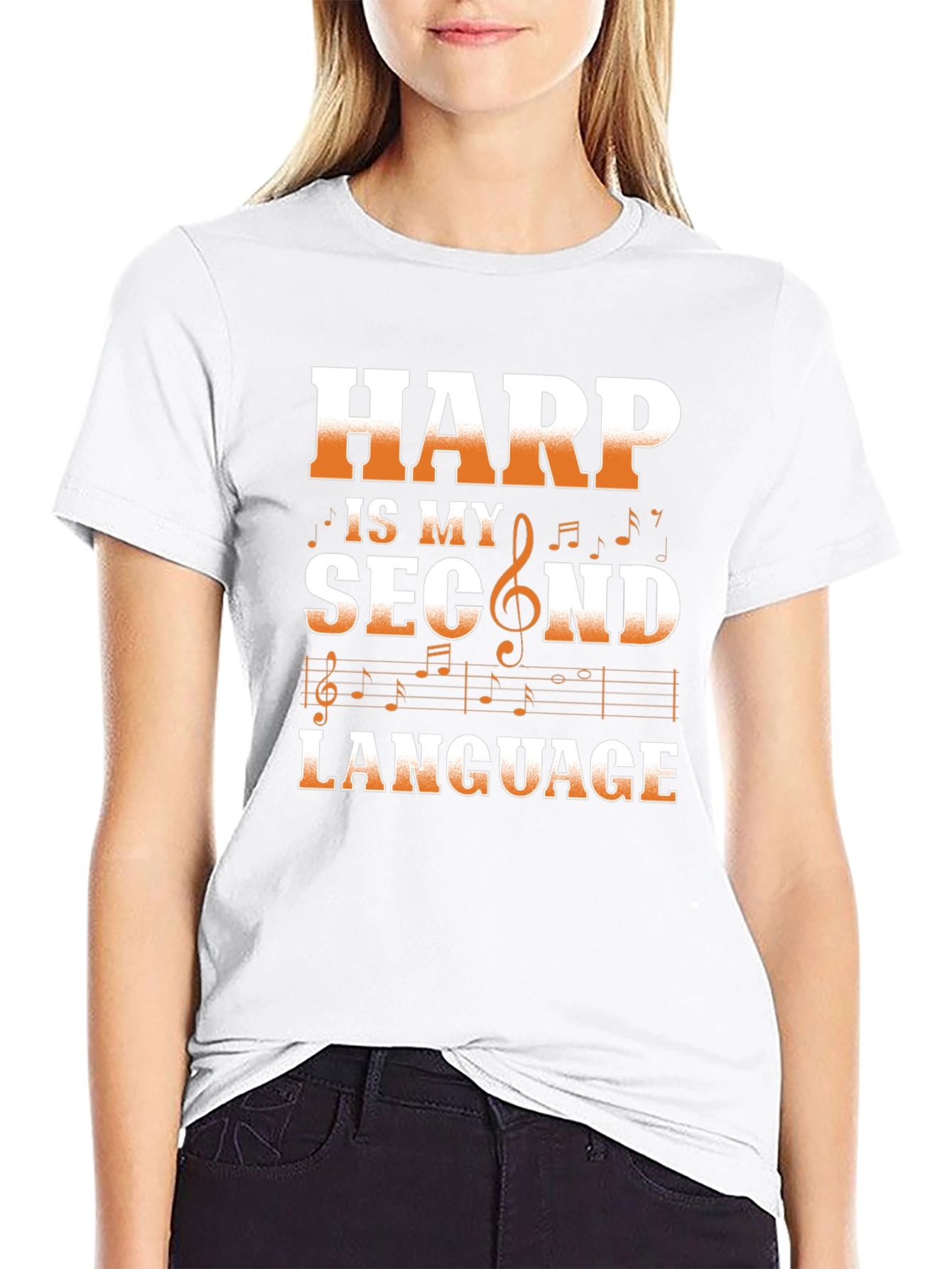 Harp is My Second Language Black T-Shirt