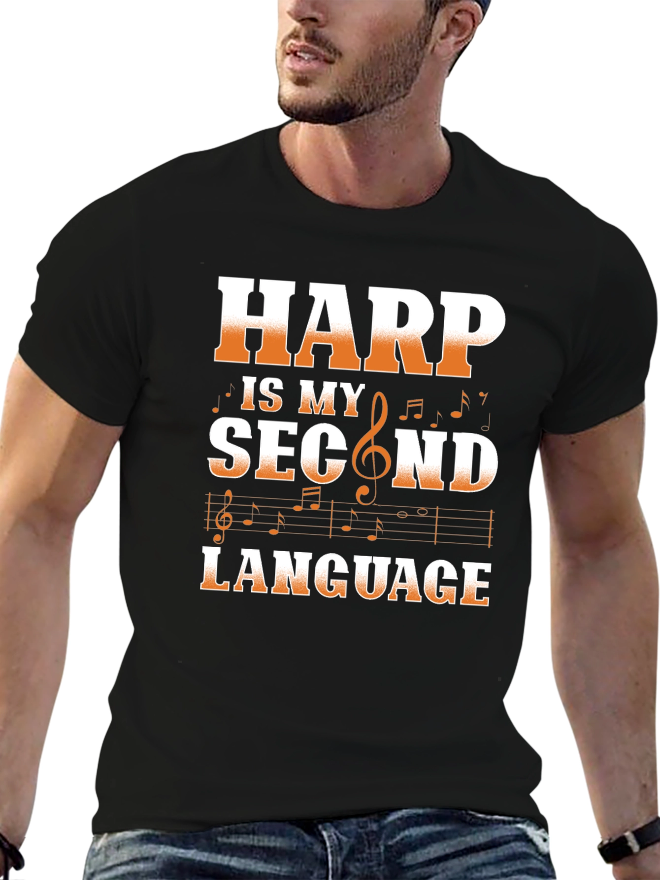 Harp is My Second Language Black T-Shirt
