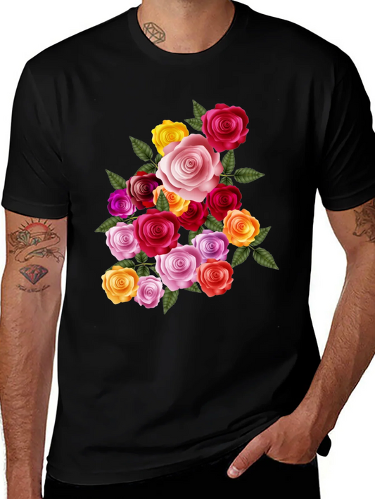 Floral Rose Bouquet Graphic Tee - Black