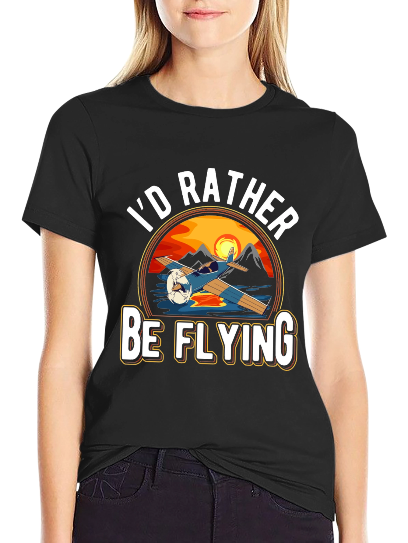 Id Rather Be Flying Black T-Shirt