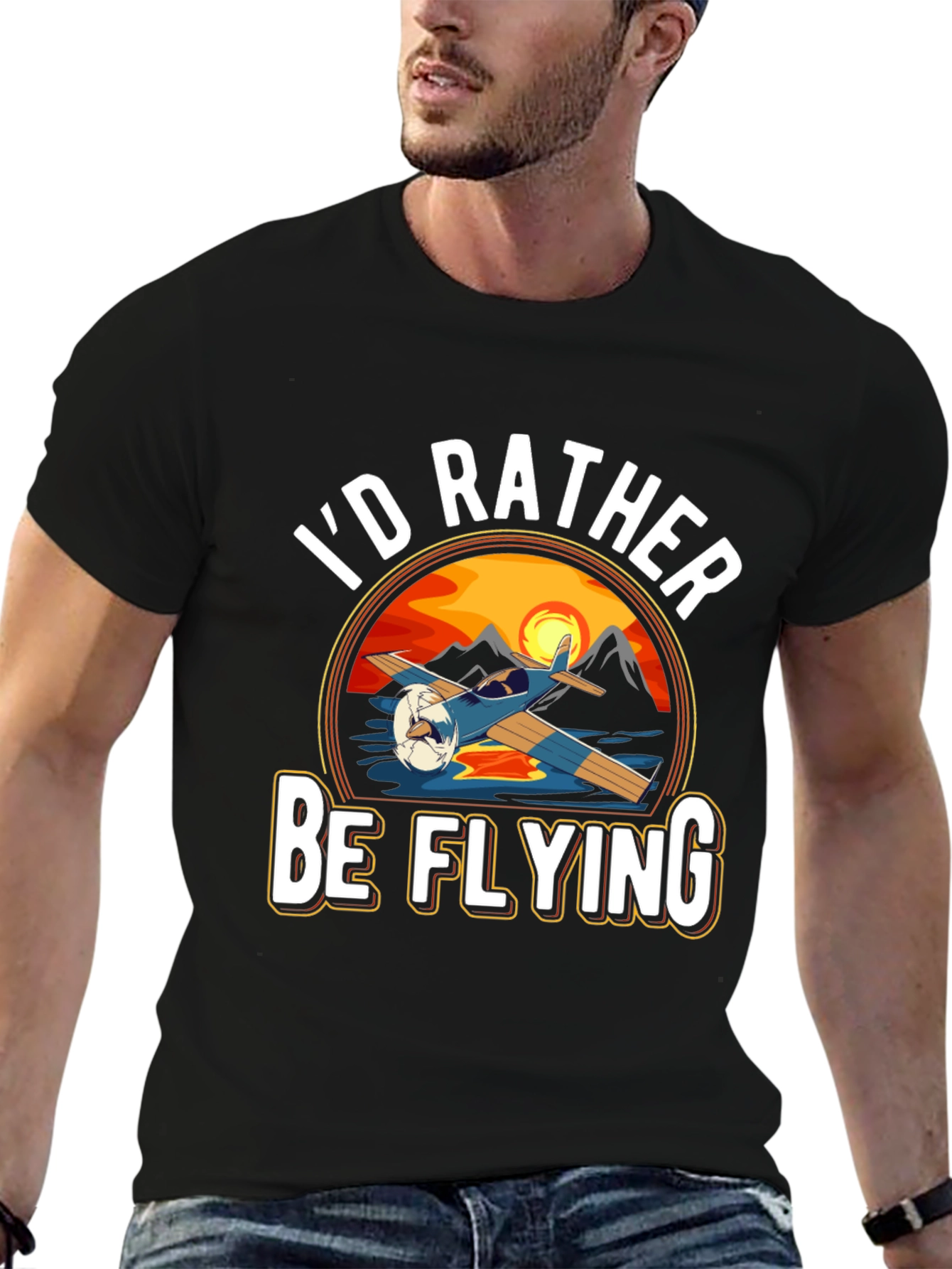 Id Rather Be Flying Black T-Shirt