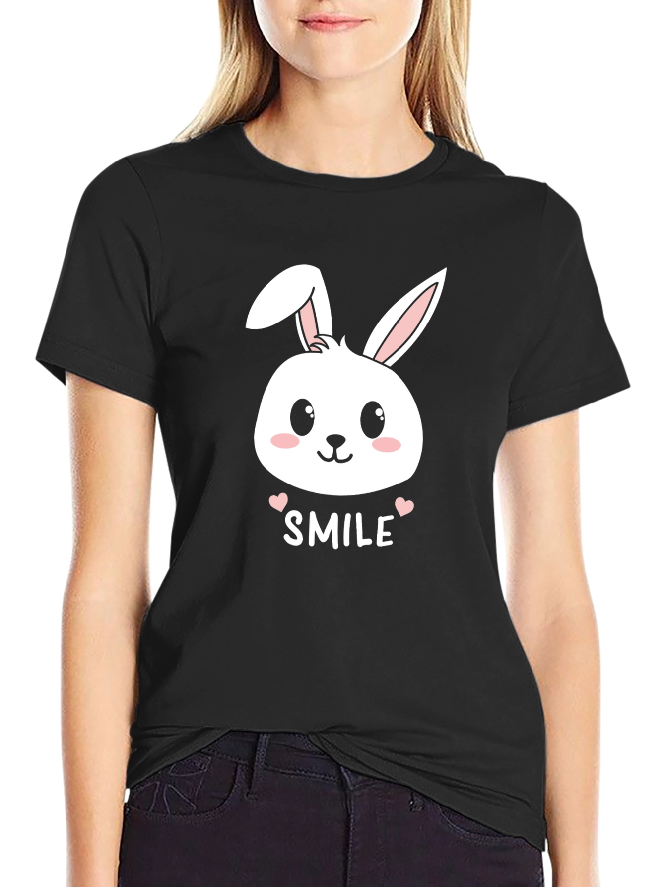 Cute Bunny Smile T-Shirt - Mens Black Graphic Tee