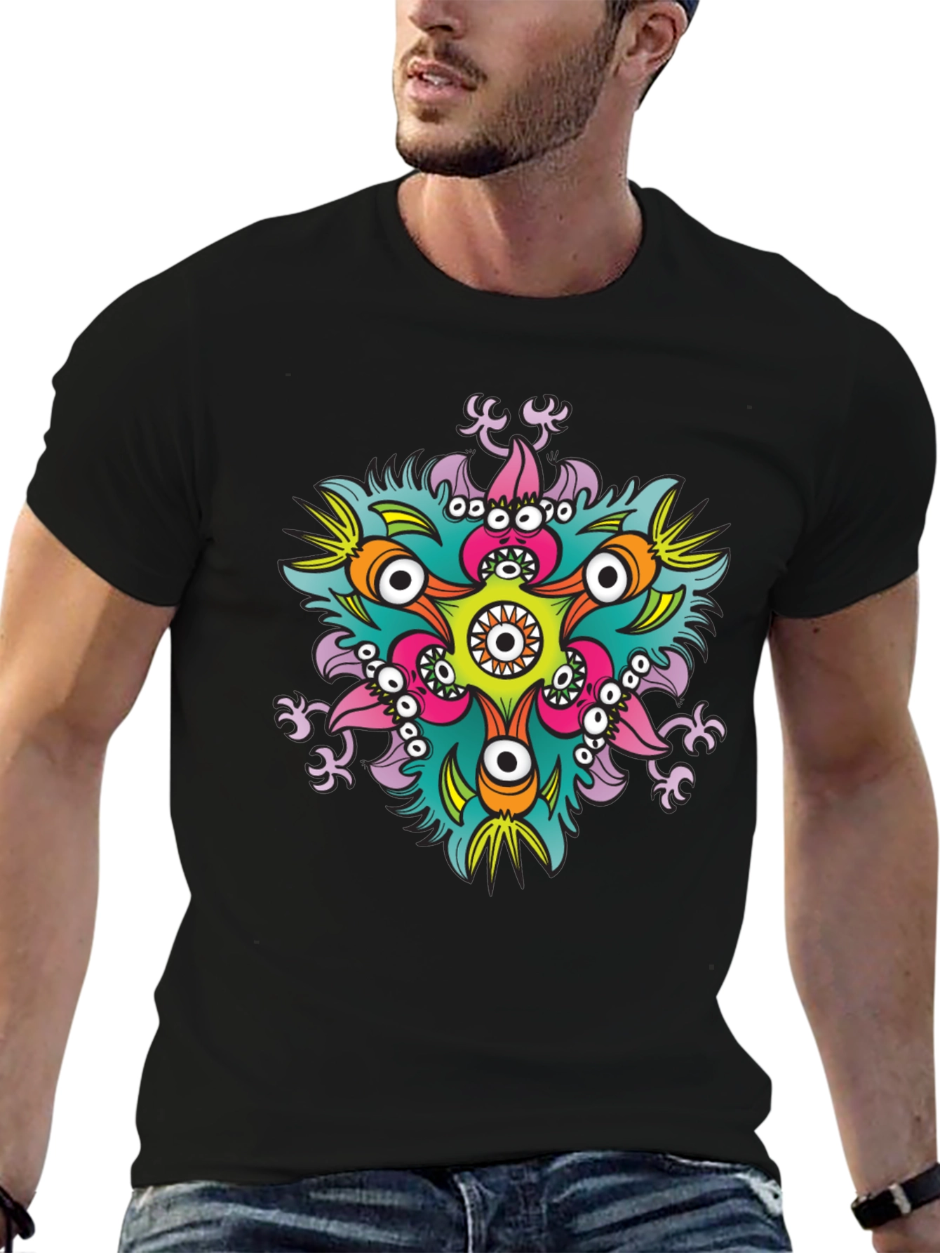 Eye-Catching Graphic Print Black T-Shirt