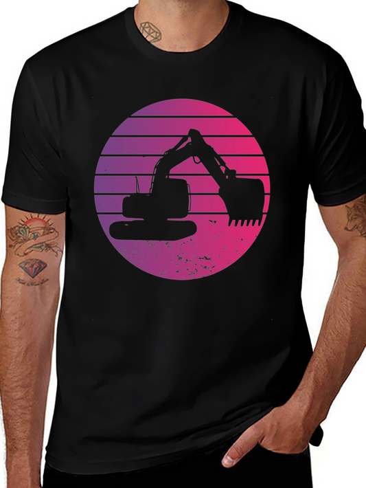 Retro Excavator Sunset Black T-Shirt