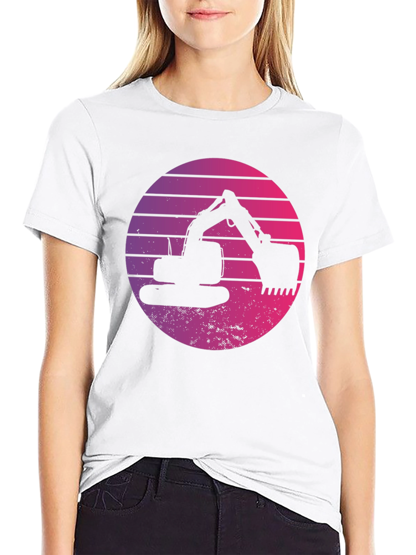 Retro Excavator Sunset Black T-Shirt