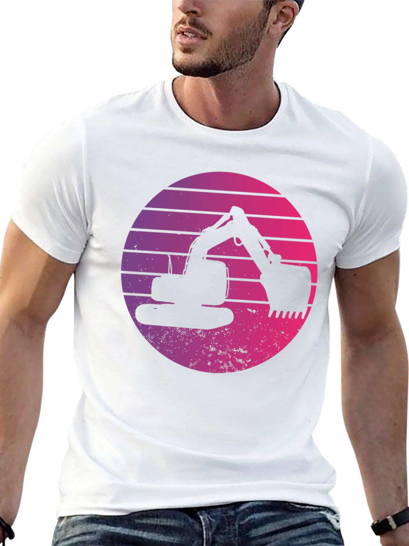 Retro Excavator Sunset Black T-Shirt