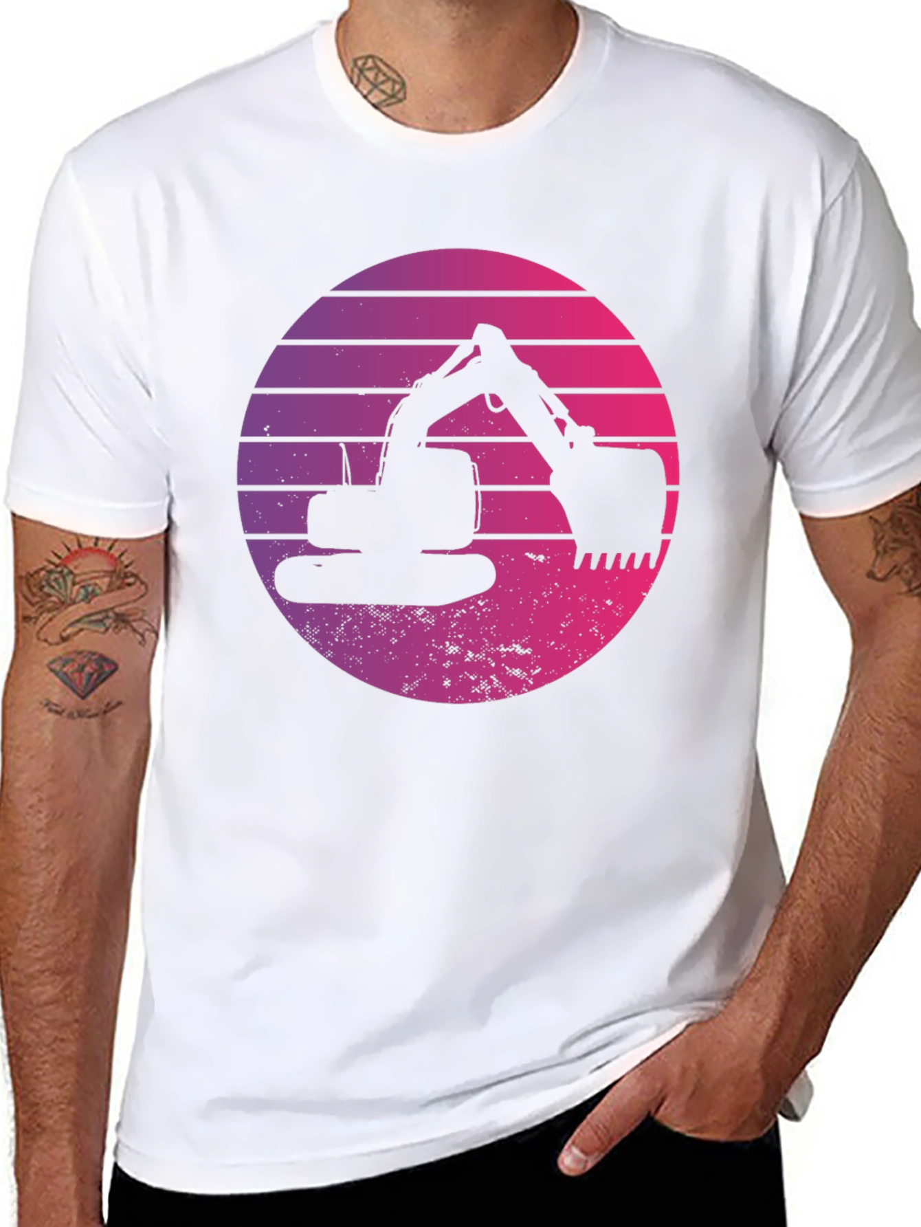 Retro Excavator Sunset Black T-Shirt