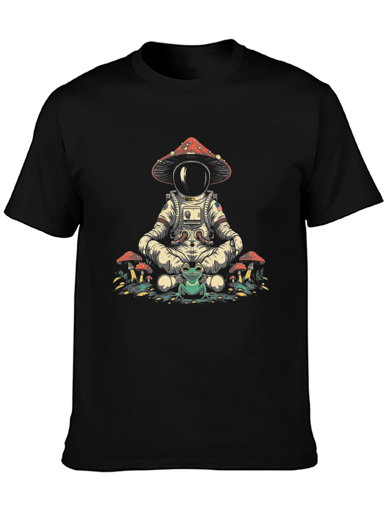 Astronaut Frog Mushroom T-Shirt - Relaxed Fit Black Tee