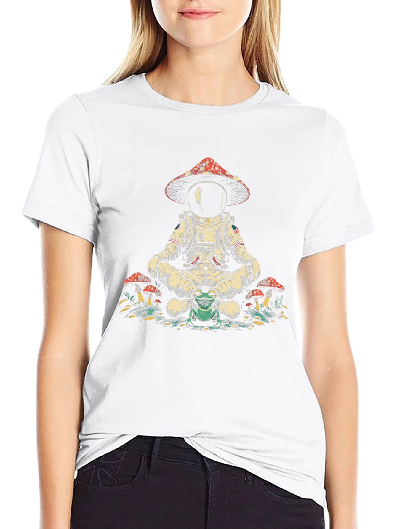 Astronaut Frog Mushroom T-Shirt - Relaxed Fit Black Tee