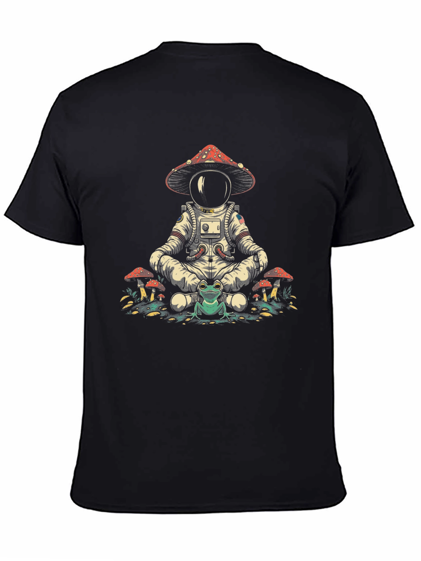 Astronaut Frog Mushroom T-Shirt - Relaxed Fit Black Tee
