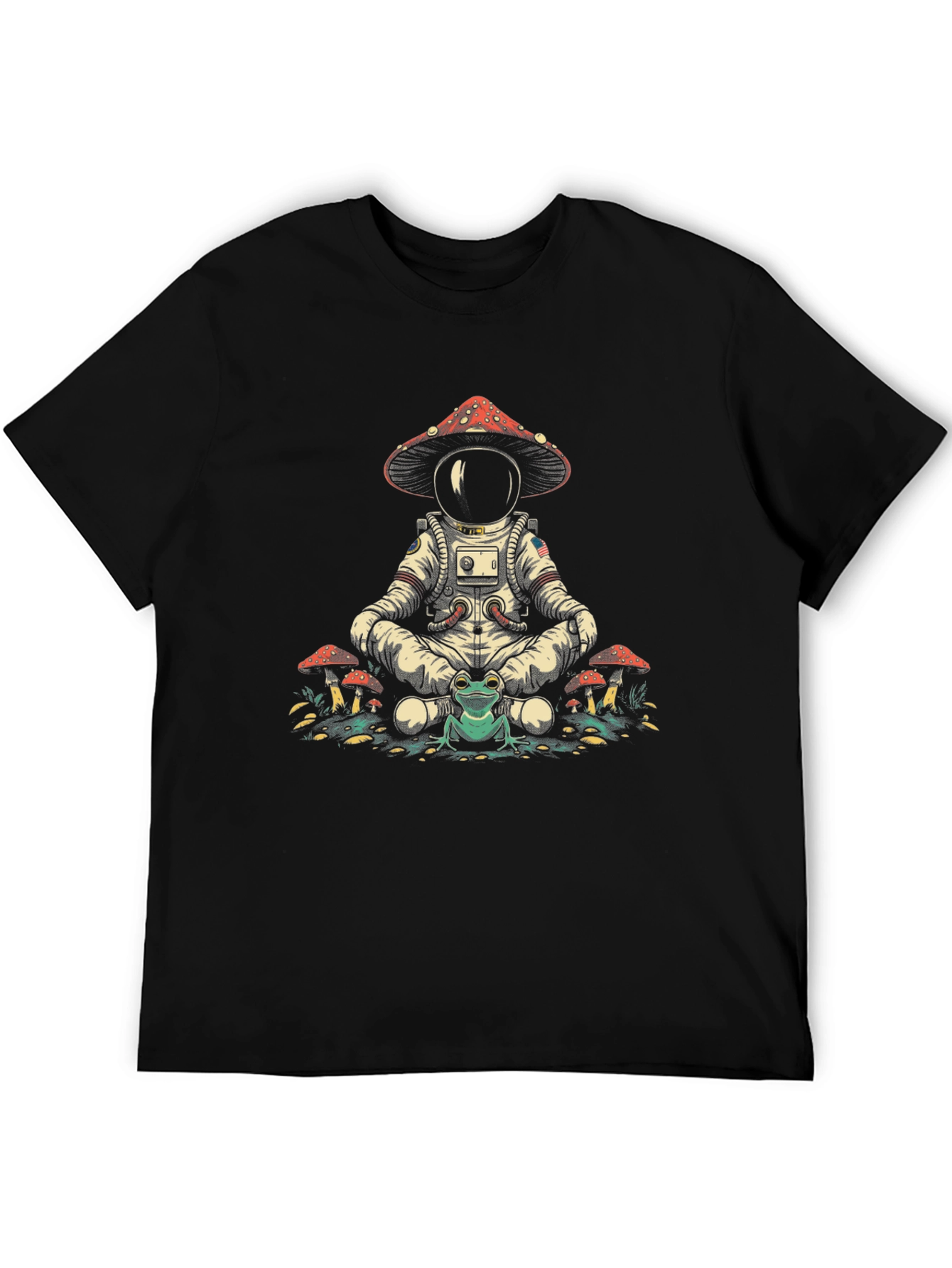 Astronaut Frog Mushroom T-Shirt - Relaxed Fit Black Tee