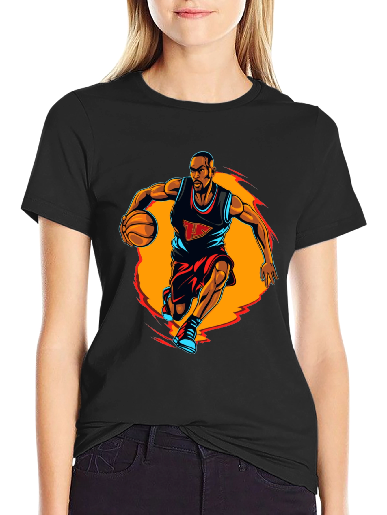 Basketball Player Graphic Tee - Black