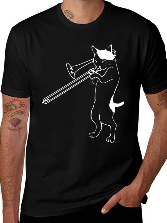 Cool Cat Trombone Player Graphic T-Shirt